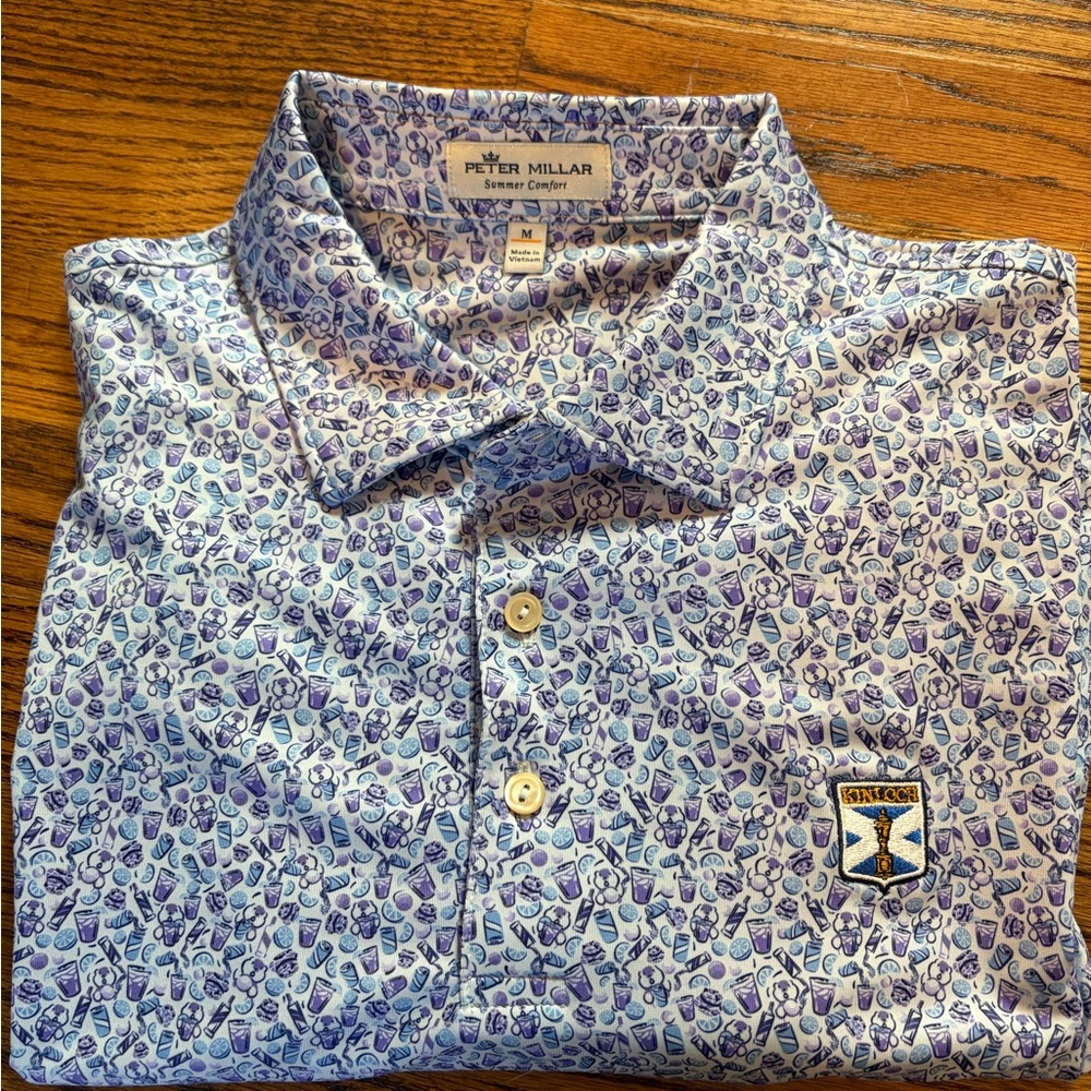 Stylish Blue and Purple Patterned Peter Millar golf Shirt